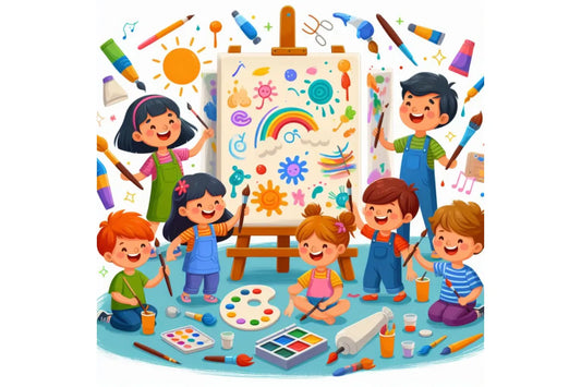 Lachende Kinder beim malen