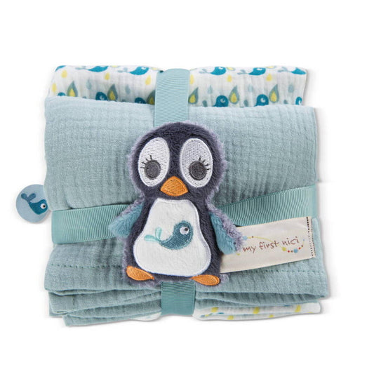 Mulltuch 2er Set mit Greifling Pinguin Watschili 9cm